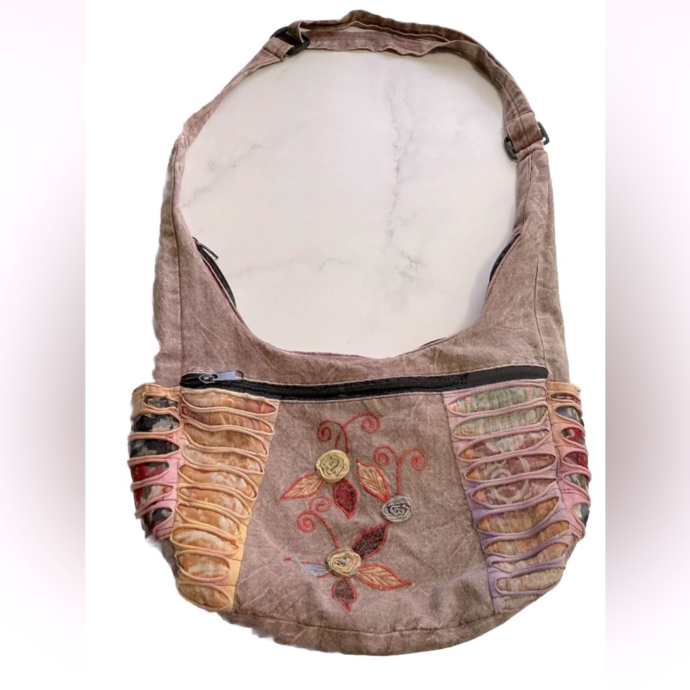 Y2K Patchwork Hippie Boho Artsy Pocket Zip Crossbody PURSE Nepal Handmade
